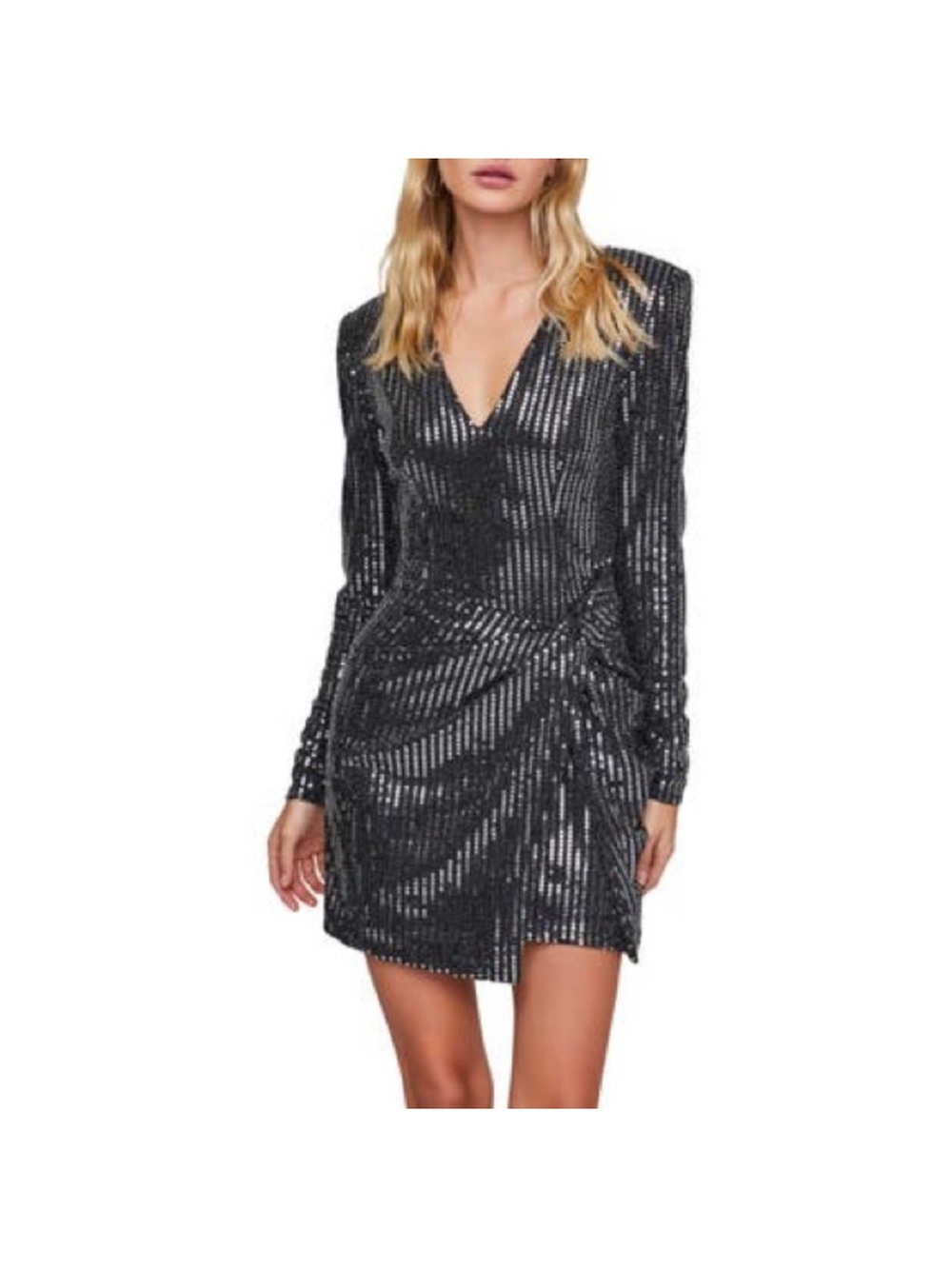 Astr Black Sequin Long Sleeve V-Neck Mini Dress